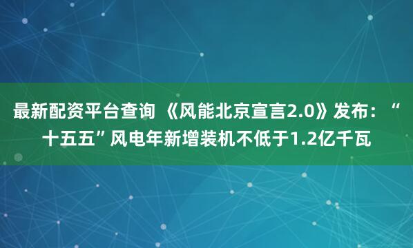 最新配资平台查询 《风能北京宣言2.0》发布：“十五五”风电年新增装机不低于1.2亿千瓦